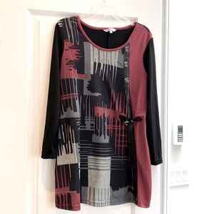 Cleo Tunic top with faux leather trim & buttons